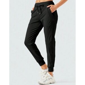 Black Mid Rise Joggers Drawstring Lightweight Yoga Workout Pants with Pockets XL